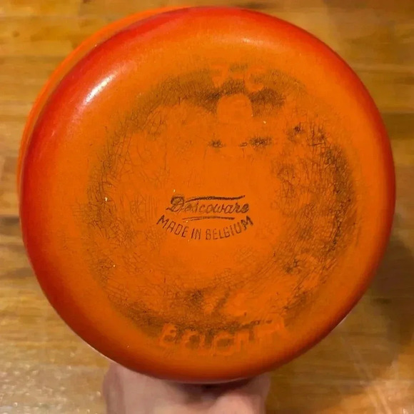 vintage heavy DESCOWARE BELGIUM Orange Flame Enamel Cast Iron Sauce Pan 7C 18 FE - Picture 3 of 7